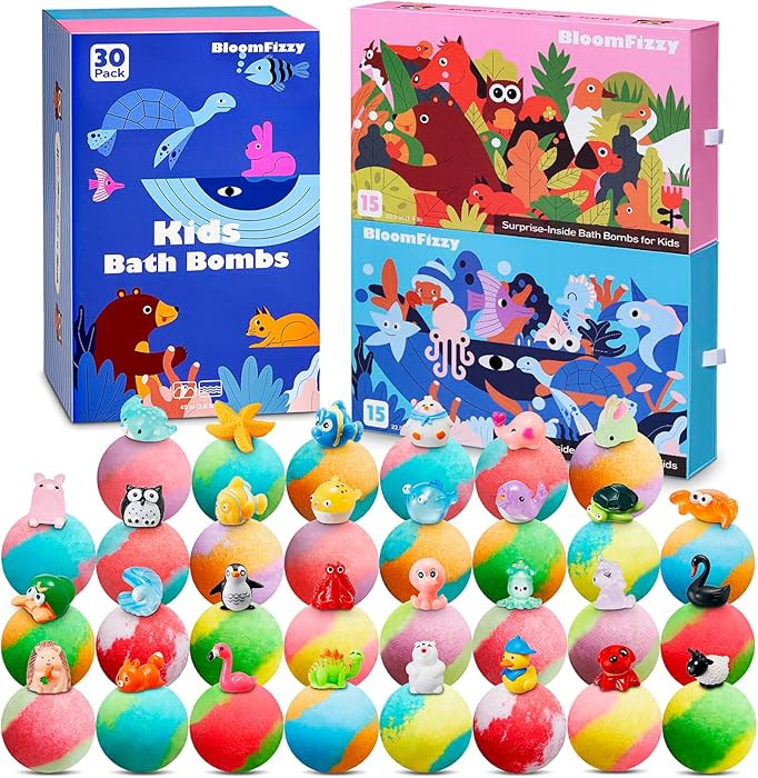 30 Kids Bath Bombs with Surprise Inside – Gift Set with 30 Unique Land & Sea Animal Toys, Fun, ... | Amazon (US)