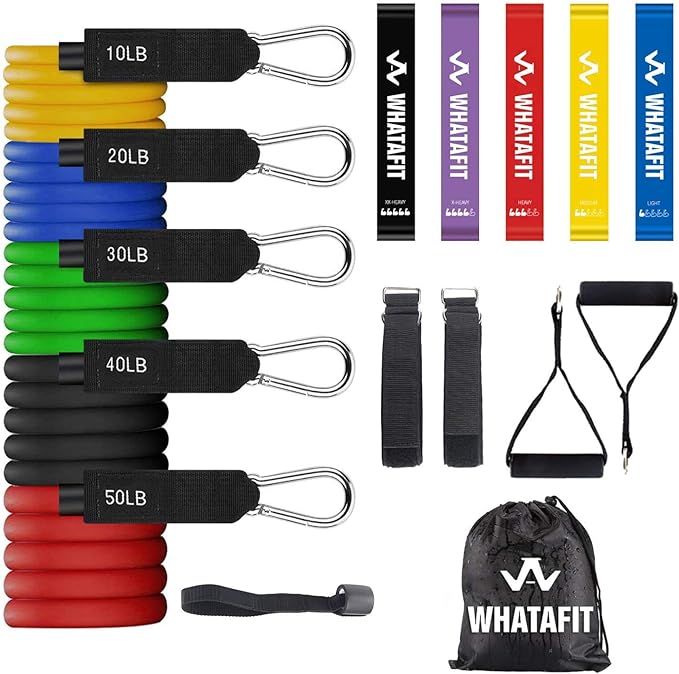 Whatafit Resistance Bands Set (16pcs), Exercise Bands with Door Anchor, Handles, Carry Bag, Legs ... | Amazon (US)