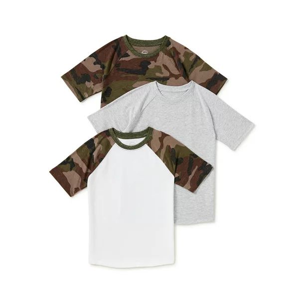 Wonder Nation Raglan Short Sleeve T-Shirt, 3 Pack, Sizes 4-18 & Husky | Walmart (US)