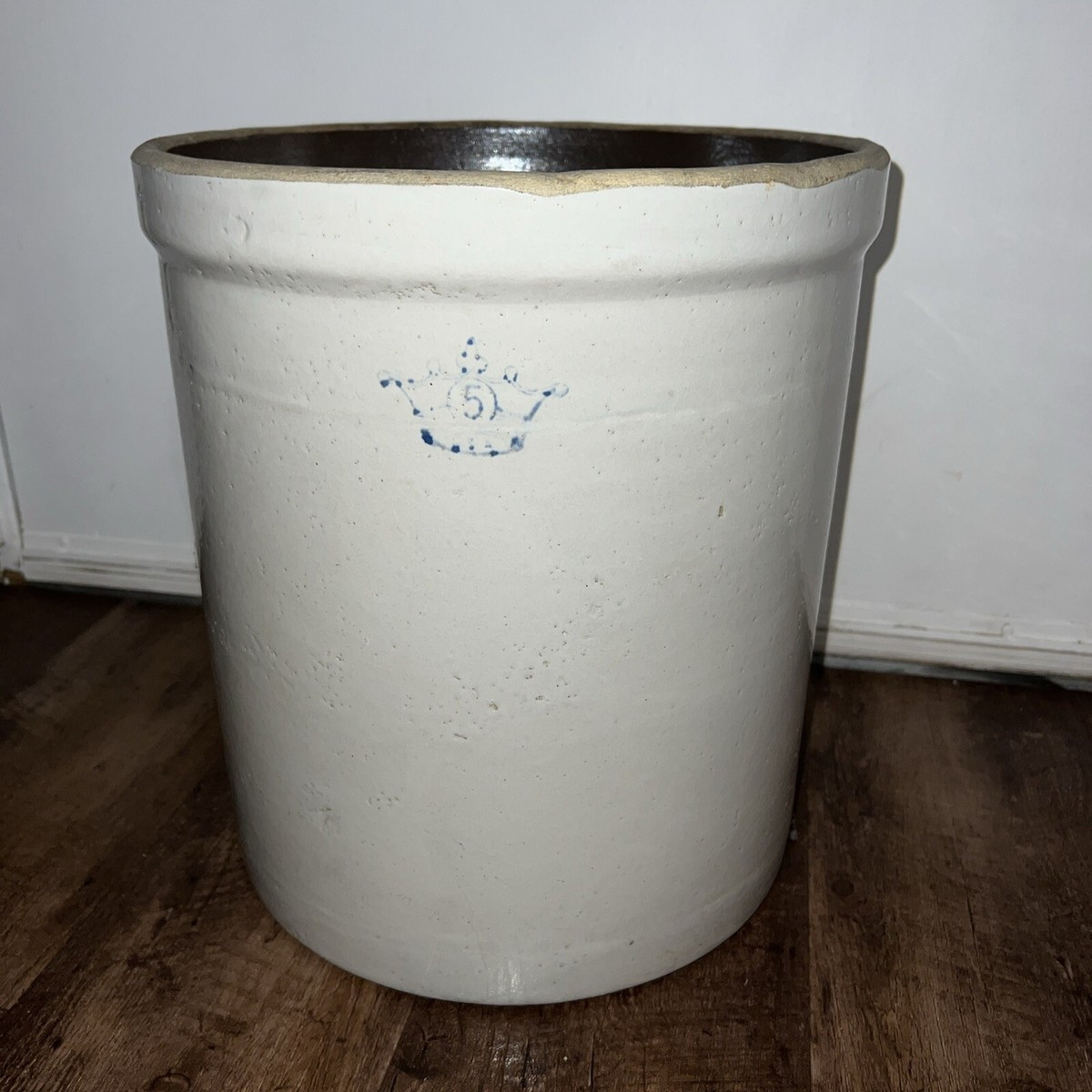 Vintage 5 Five Gallon Stoneware Crock Blue Crown Ransbottom Pottery USA 14.75” T | eBay US