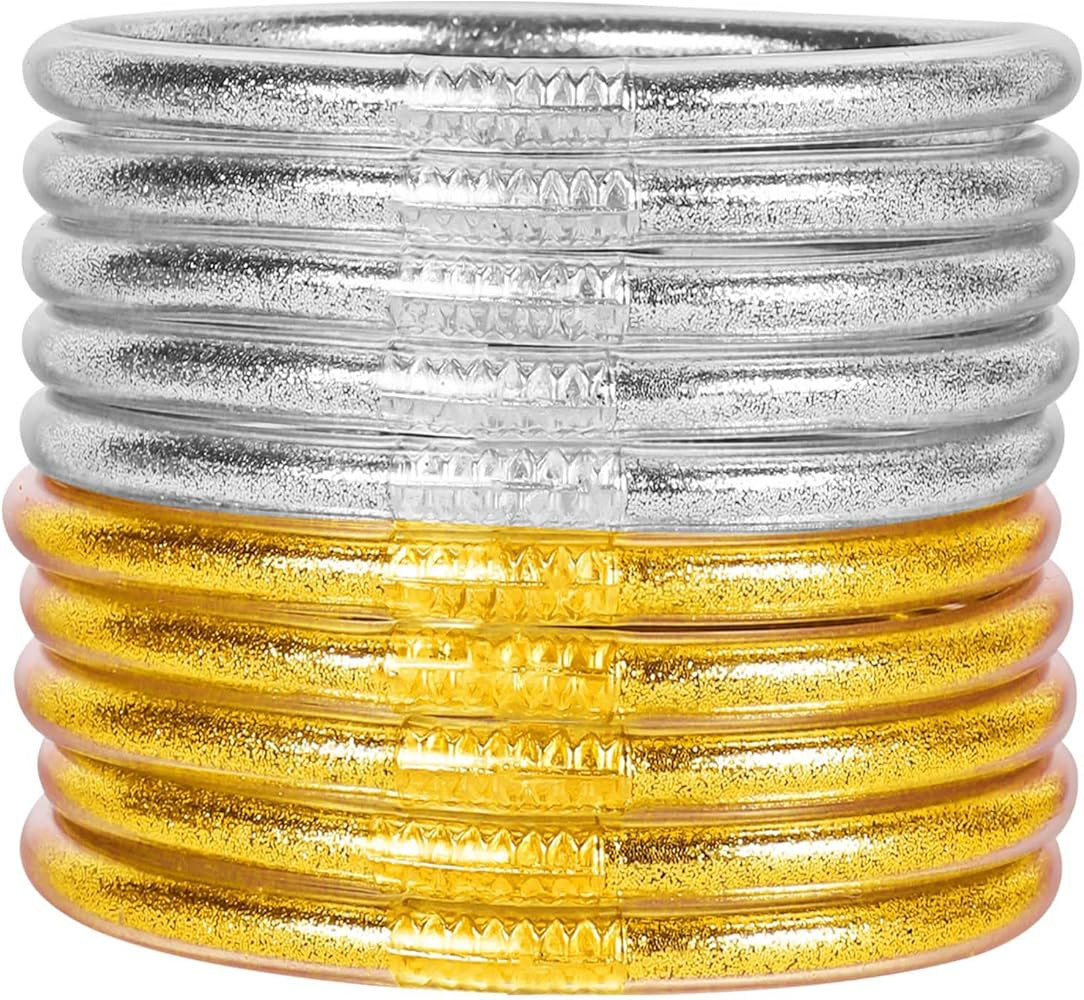 Glitter Jelly Bangle Bracelet Set - Gold Powder Lining Fashion Jewelry - Lightweight Cute Bracele... | Amazon (US)