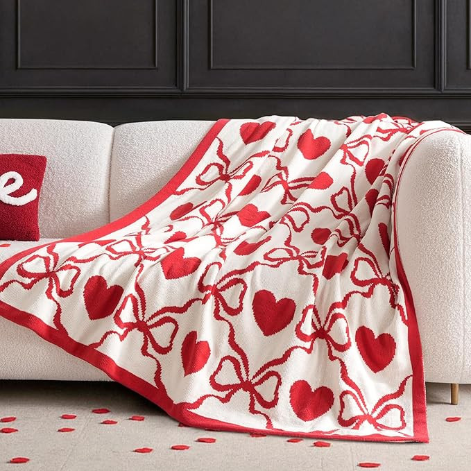 Amelie Home SuperCozy Jacquard Knit Chenille Throw Blanket, Heartful Aesthetic Gift for Valentine... | Amazon (US)