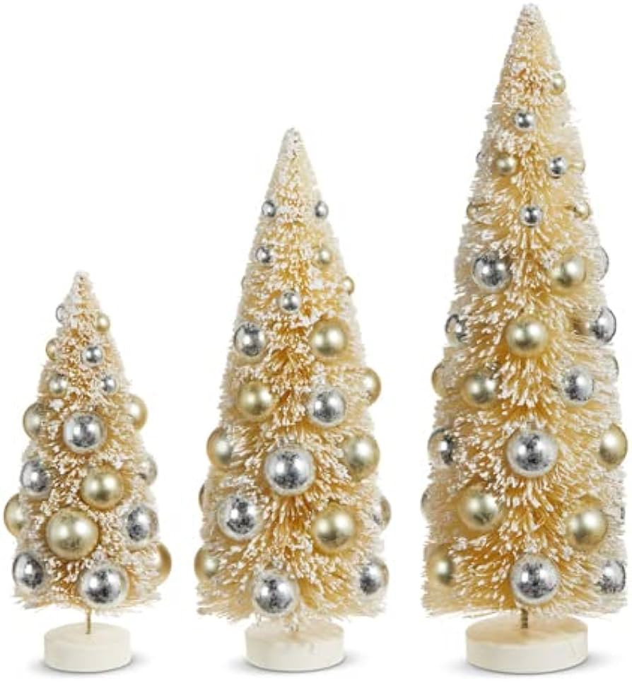 Amazon.com: RAZ Imports Snowy Bottle Brush Trees with Ornaments, 15 inches : Home & Kitchen | Amazon (US)