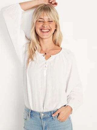 Shirred Double-Weave Long-Sleeve Blouse for Women | Old Navy (US)