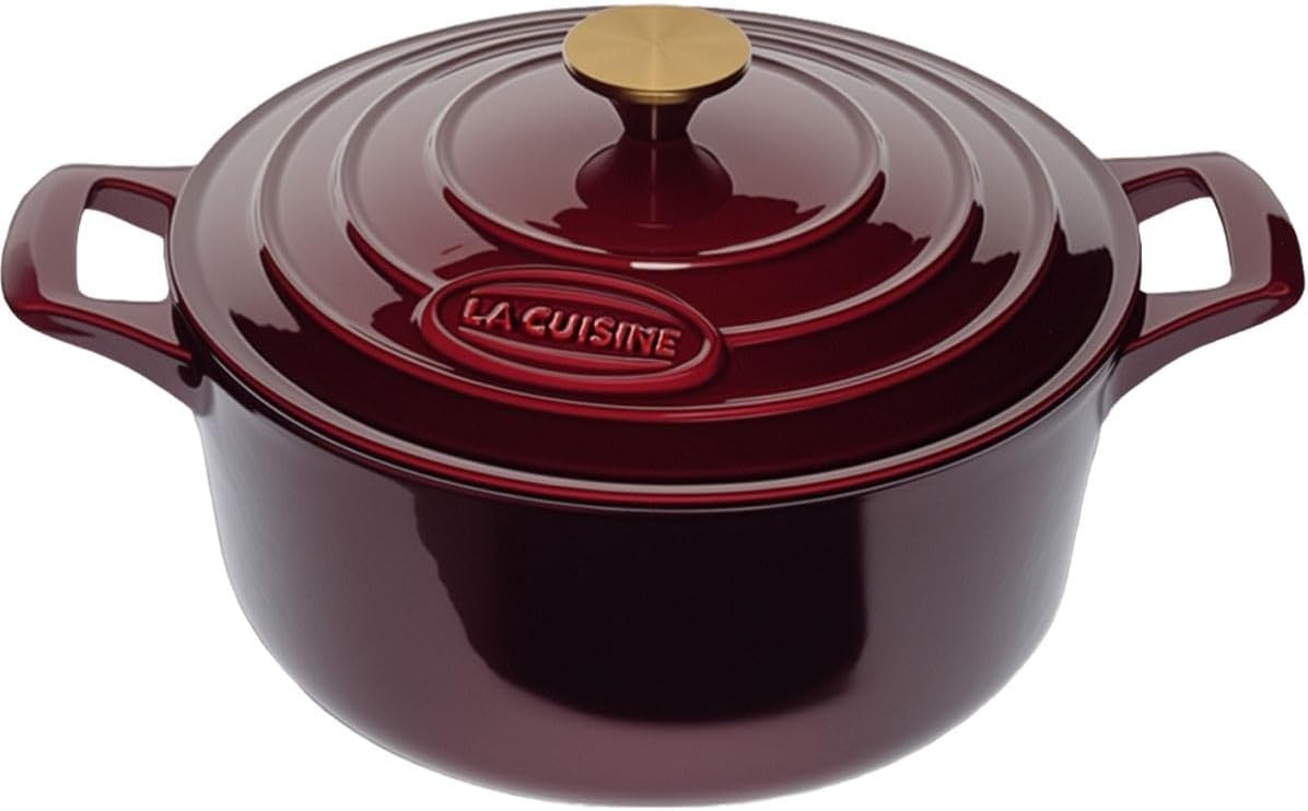 La Cuisine Enameled Cast Iron Dutch Oven Casserole Pot with Golden handle for Lid, Internal Matte Black Enamel Coating, 5 QT 10.5" / 26cm Ø, Oven-Safe 550°F/276°C, Cranberry | Amazon (US)