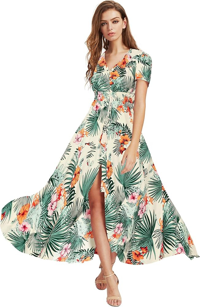 Milumia Women Button Up Floral Print Party Split Flowy Maxi Dress | Amazon (US)