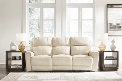 Dahlmoore Power Reclining Sofa Leather, Almond | Ashley