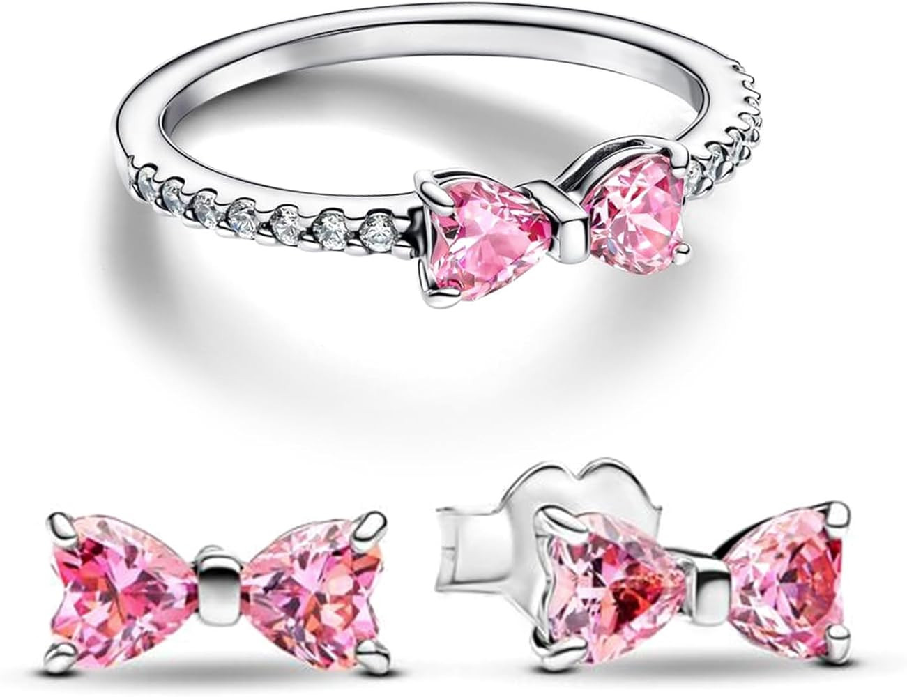 UneDouce Sparkling Bow Rings Set with 14K Gold/Silver Plating | Pink Bow Earrings and Ring Set fo... | Amazon (CA)