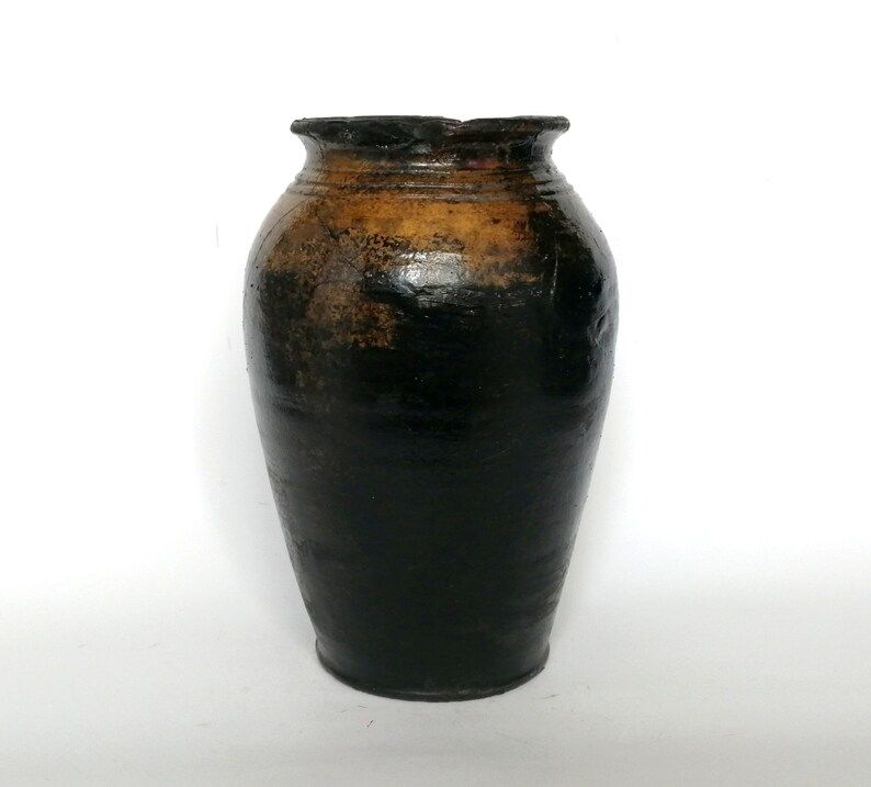 Wabi sabi pottery vase. Very old black pot. Antique primitive clay vessel. | Etsy (US)