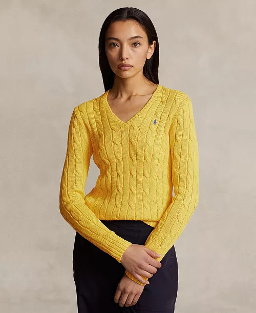 Women's Cable-Knit Cotton V-Neck Sweater | Macy's