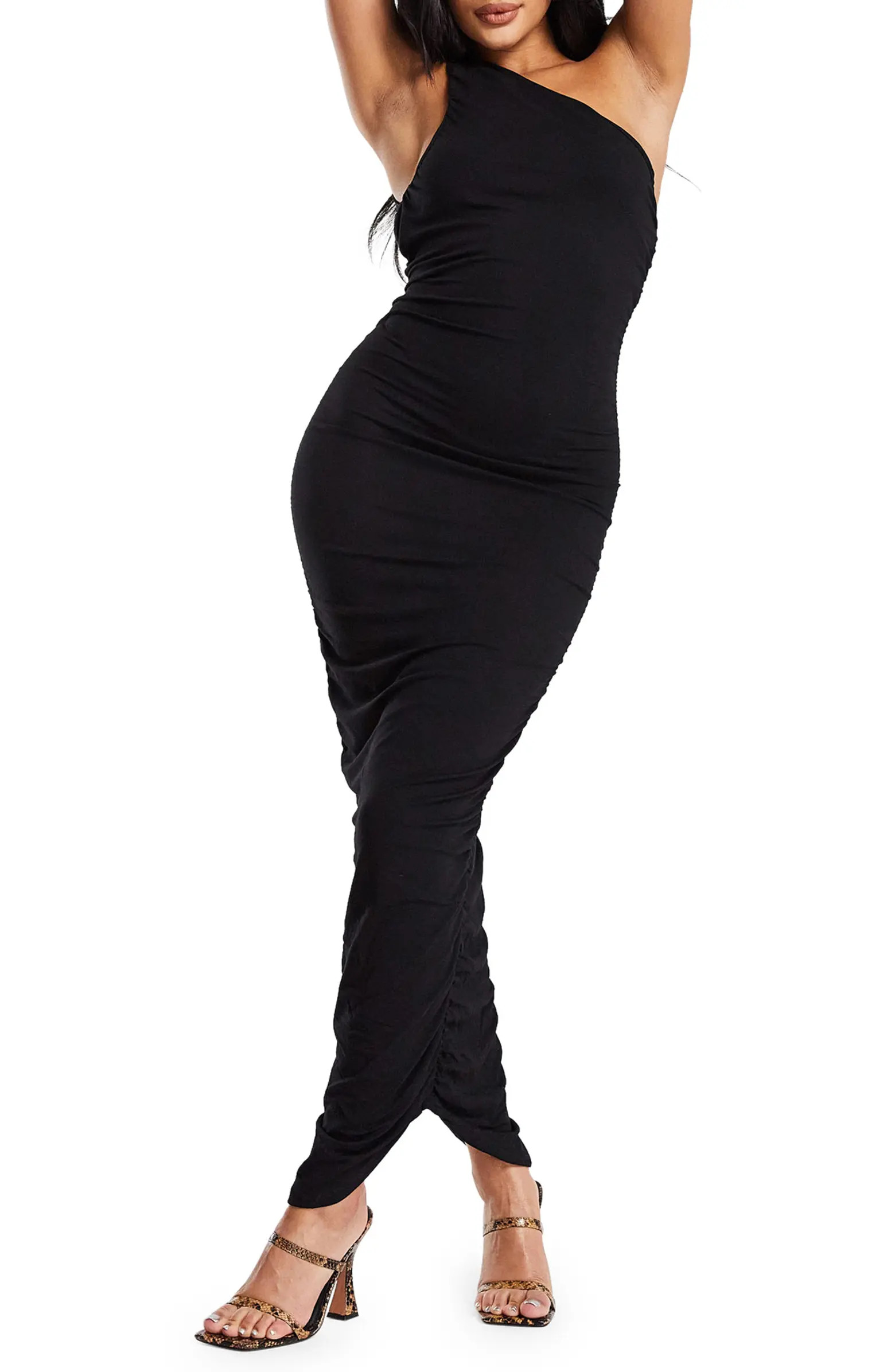 ASOS DESIGN Ruched Tie Back One-Shoulder Body-Con Dress | Nordstrom | Nordstrom