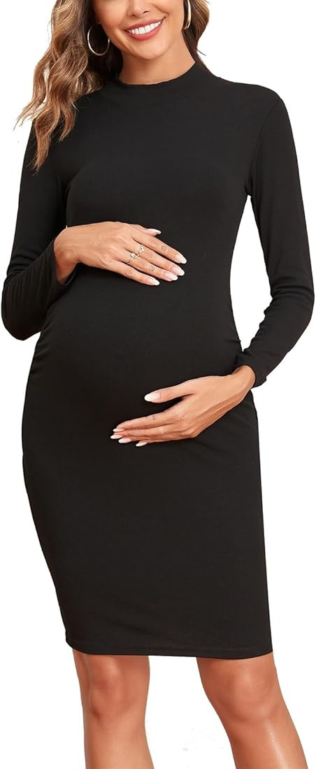 Women's Maternity Knit Ribbed Dress Long Sleeve Bodycon Dress Daily Wearing Baby Shower | Amazon (US)