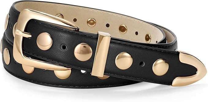 JASGOOD Women Leather Belt Fashion Studded Belt Ladies Punk Belt Vintage Leather Belt for Jeans D... | Amazon (US)