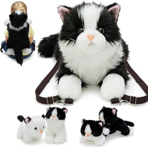 Tezituor 20 inch Cat Stuffed Animals Bag with Babies, Large Realistic Stuffed Cat with 4 Cute Kitten Babies, Soft Ragdoll Plush Shaped Backpack, Mom and Baby Kitten Plushies Pillow for Kids | Amazon (US)