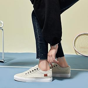 Women's Slip on Shoes Non Slip Fashion Canvas Sneakers Low Top Casual Shoes | Amazon (US)
