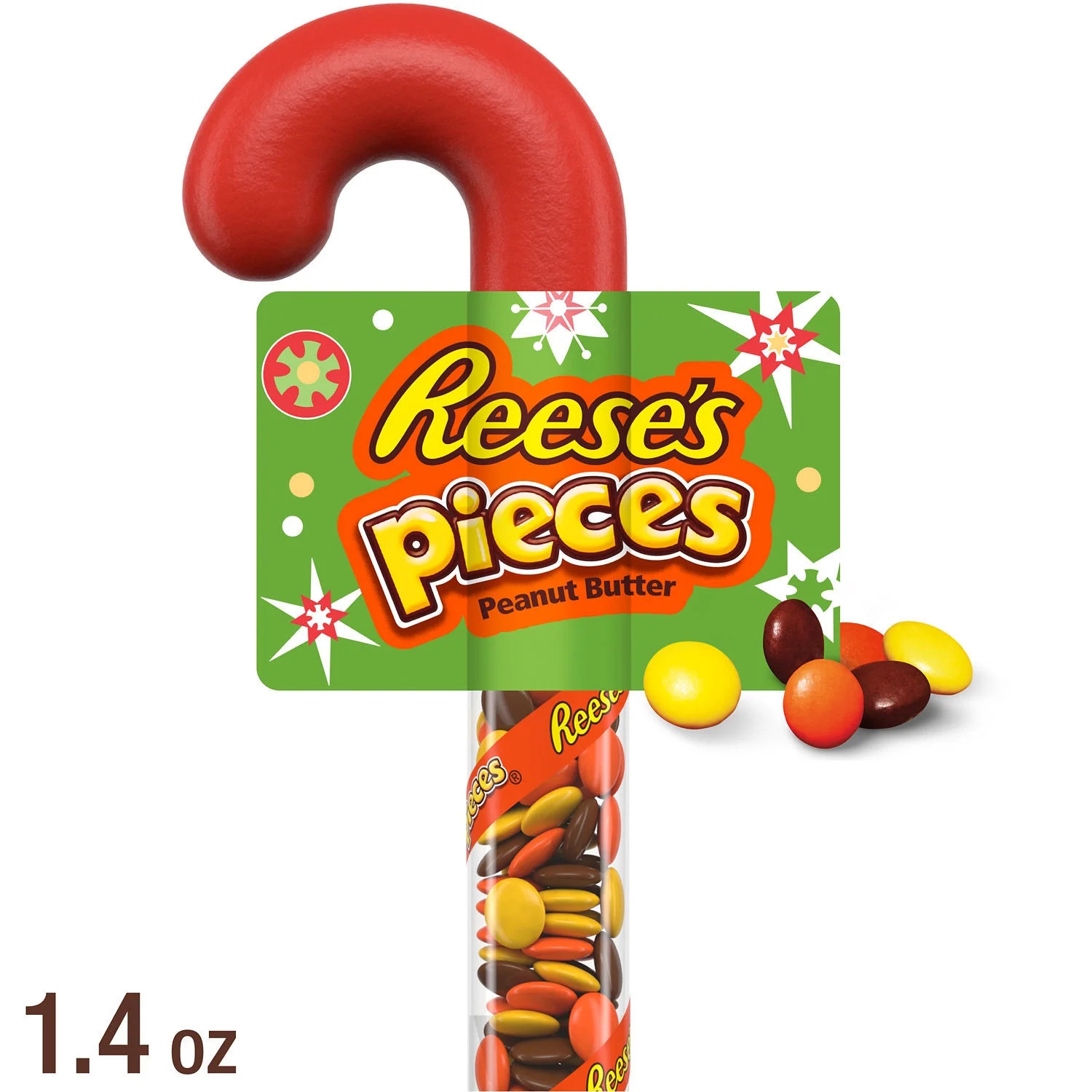Reese's Pieces Peanut Butter Christmas Candy, Plastic Cane 1.4 oz | Walmart (US)