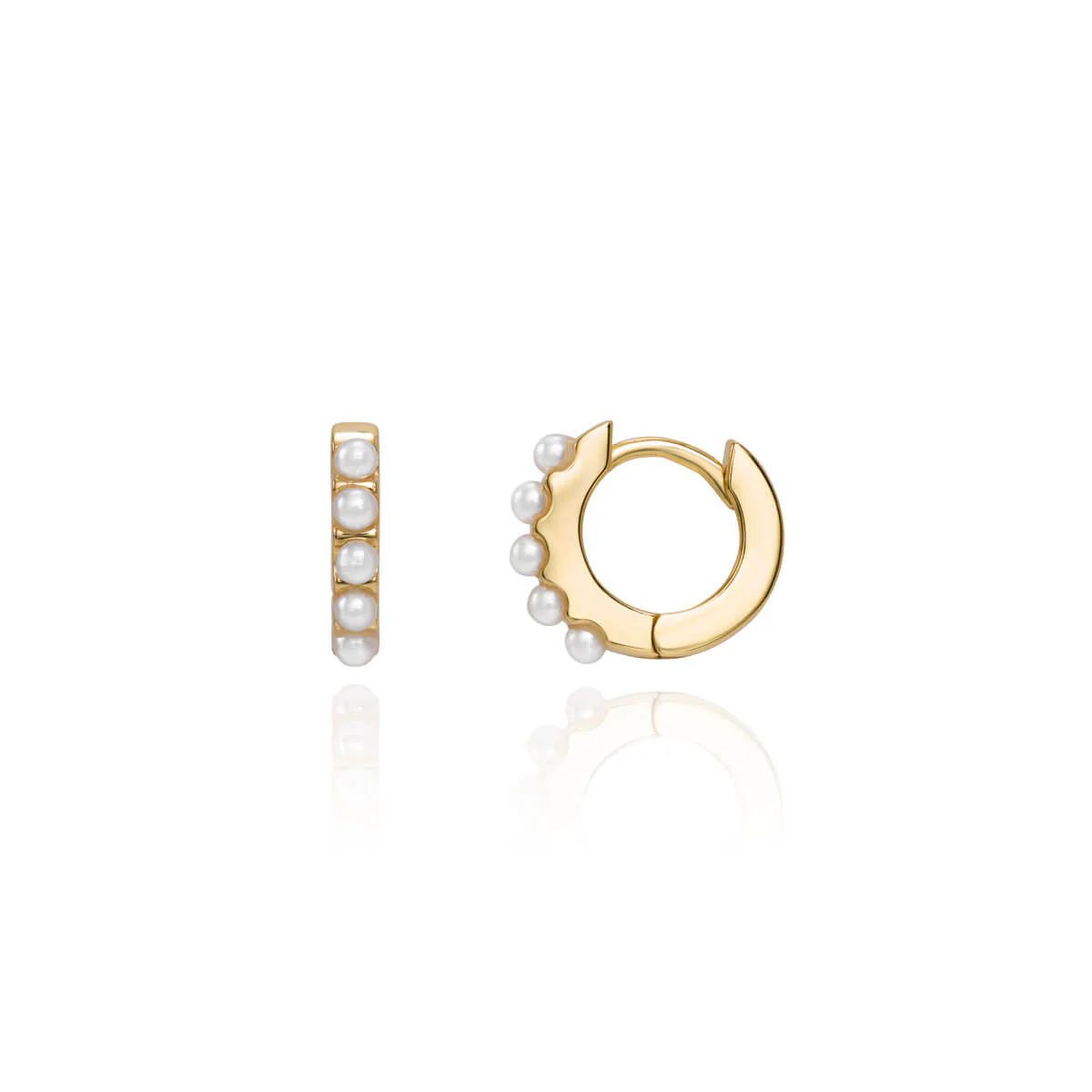Pearl Huggie Hoop Earrings (Gold) | Abbott Lyon