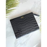 Personalised Croc Pattern Pouch Toiletry Clutch Black Vegan Leather Bag, Personalised Monogram Initial in Gold Silver, Gift For Her | Etsy (UK)