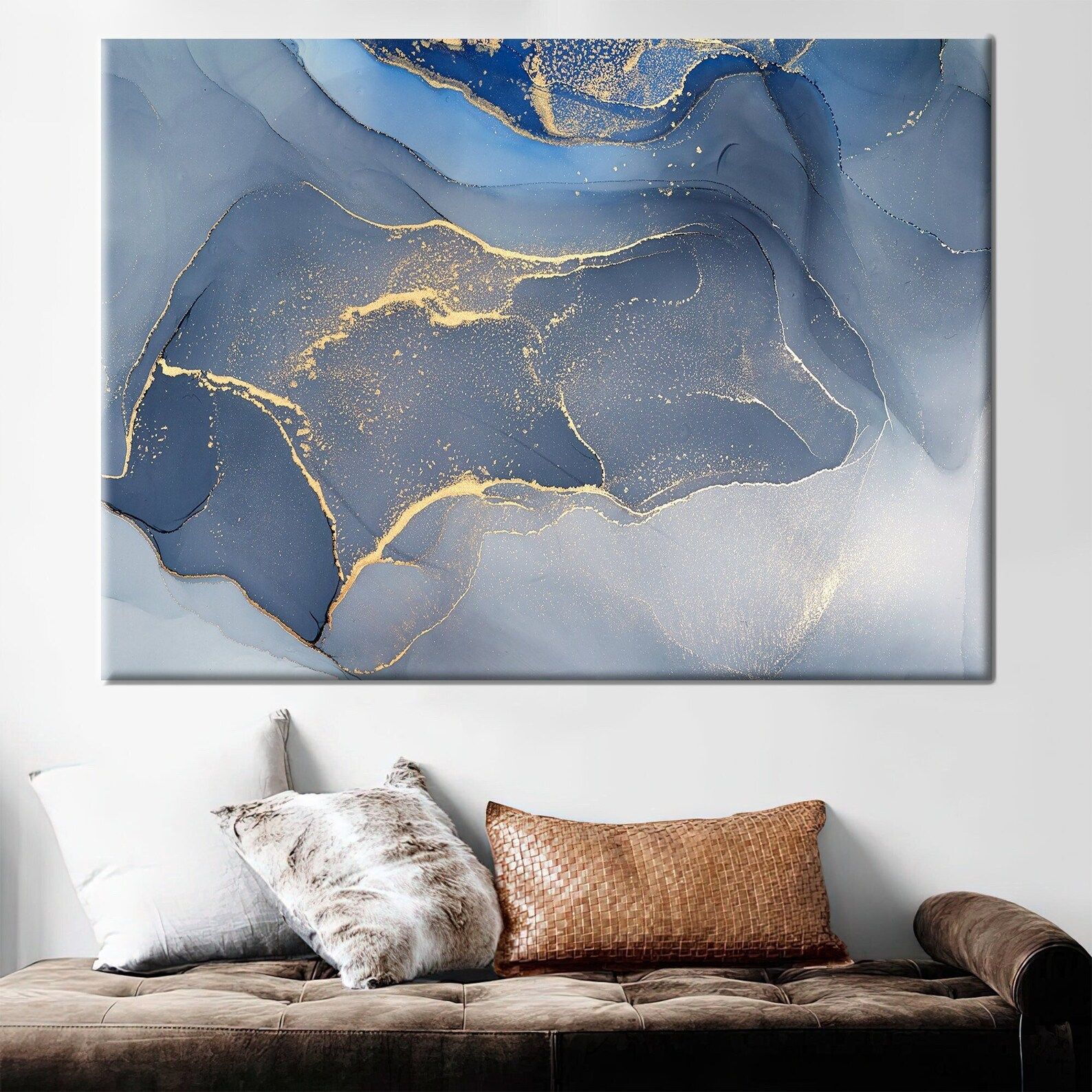 Gold Canvas, Blue Canvas Art, Abstract Wall Decor, Marble Art, Contemporary Artwork, Alcohol Ink ... | Etsy (US)
