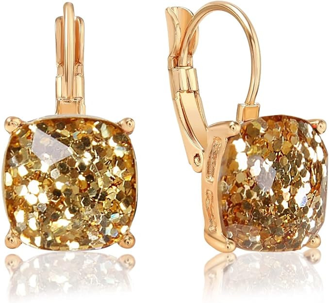 Sparkly Square Earrings for Women - Colorful Leverback Dangle Earrings for Women, Large Glitter S... | Amazon (US)