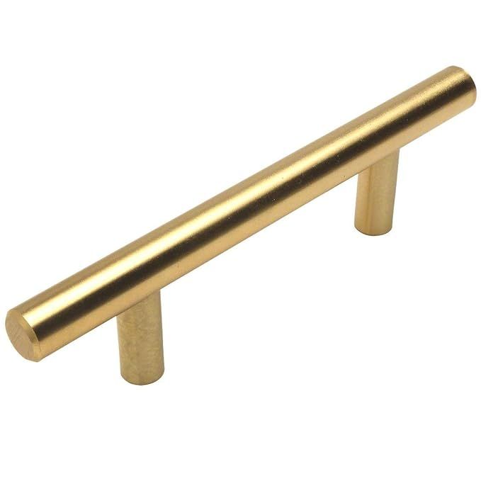 25 Pack - Cosmas 305-030BB Brushed Brass Cabinet Hardware Euro Style Bar Handle Pull - 3" Hole Ce... | Amazon (US)