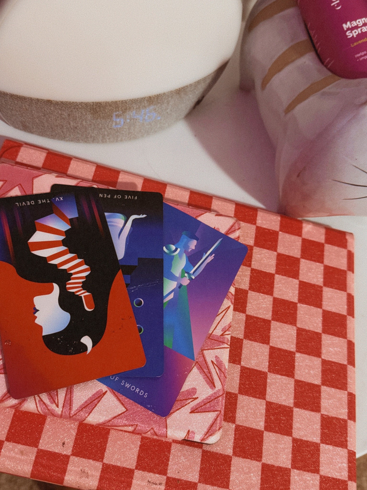 ✨Nightstand Chaos, Soft Magic Edition ✨
My nights always end with a little ritual: diffuser glowing, tarot on the table, chaos tucked into the cat dish. It’s not perfect, but it’s mine. 🪄

🕯️ What’s on my nightstand tonight:
🔮 Tarot cards (today pulled: The Devil rx, Five of Pentacles, Five of Swords 👀)
🌸 Cat-shaped catchall (holds sprays, pens, and tiny chaos)
💤 Lavender pillow spray for soft sleep
☀️ Sunrise alarm clock diffuser combo (so I actually wake up on time)
📓 Red gingham + pink star iPad and kindle case

📦 All linked in my LTK for anyone else balancing witchy rituals with nightstand clutter ✨

#LTKhome #LTKwitchy #tarotvibes #motherofchaos #softchaos #bedtimerituals #cozykitchenchaos #aestheticnightstand


#LTKFindsUnder50 #LTKFindsUnder100 #LTKHome