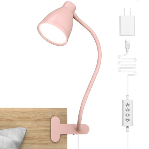 BOHON Cute Desk Lamp with Clamp 10W 38 LED Clip on Light, 5 Color 10 Brightness Auto Off Timer Flexible Gooseneck Pink Lamp Kawaii Accessories Desk Lights for Office Home Bed Bedside Reading, Pink | Amazon (US)