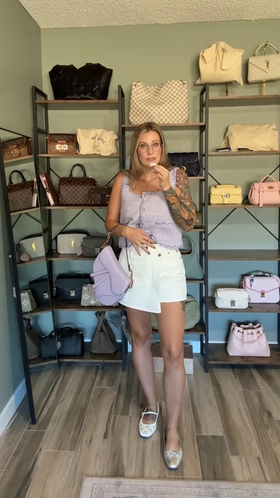 I love a lilac moment. This tweed vest is so beautiful. It can be worn for warmer months on its own or layered up for cooler months. 
I’m wearing a size large, but if I were to re-order it, I would order it in a size small. 
The skirt is in a size 6. 
I am 5 foot six and 140 pounds for a reference . 

#LTKFindsUnder100 #LTKFindsUnder50 #LTKStyleTip