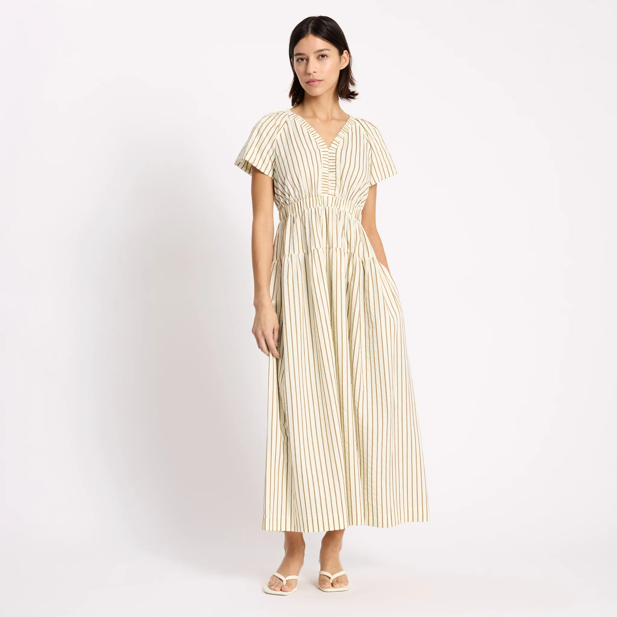 Neutral Stripe V Neck Dress | Albaray