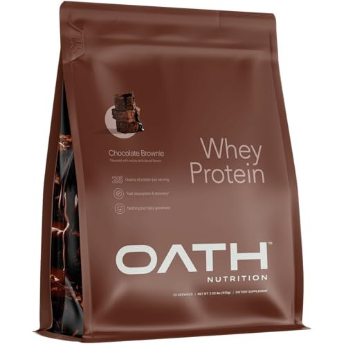 OATH NUTRITION Whey Protein Powder, Chocolate Brownie, 25 Grams of Protein and Only 1 Gram of Sugar per Serving, 2 lbs, 25 Servings | Amazon (US)