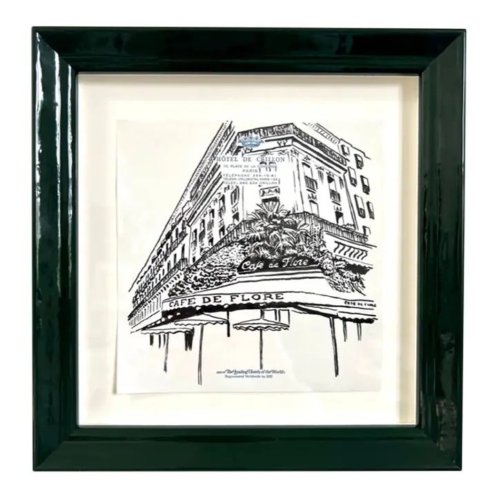 "Cafe De Flore" Framed Original Drawing on Hotel Stationery | Chairish