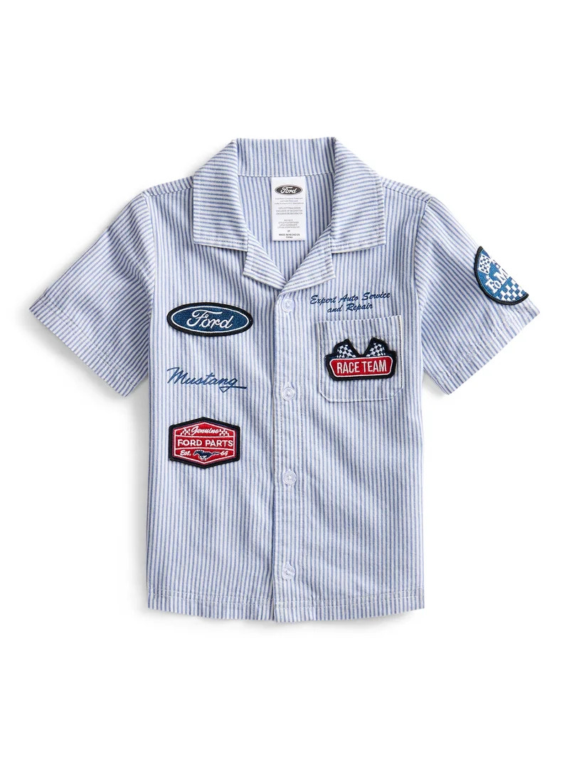 Ford Toddler Boys Short Sleeve Cotton Button Down Work Shirt with Patches, Sizes 12M-5T | Walmart (US)
