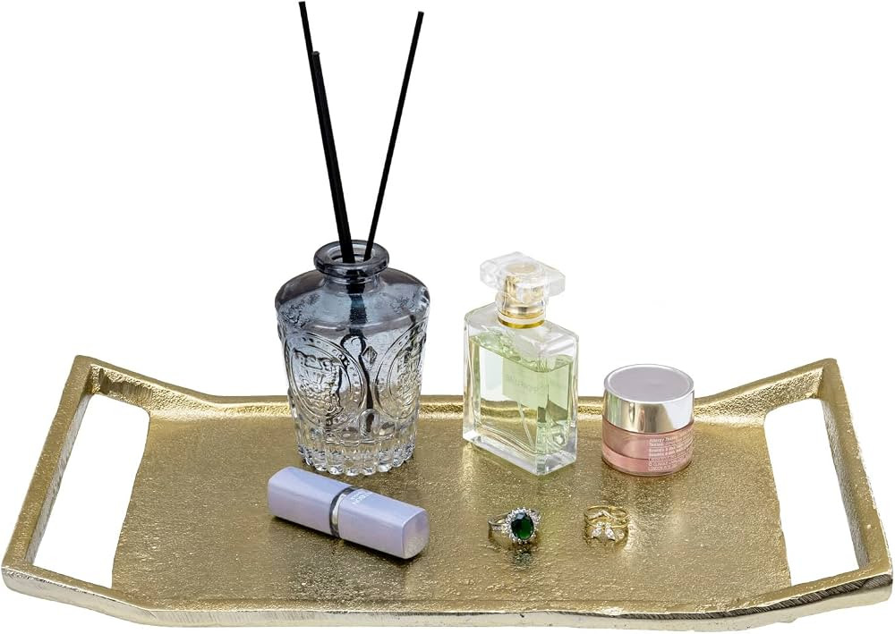 MyGift 14 Inch Bathroom Tray Brass, Rectangle Vanity Tray with Handles, Decorative Countertop Toi... | Amazon (US)