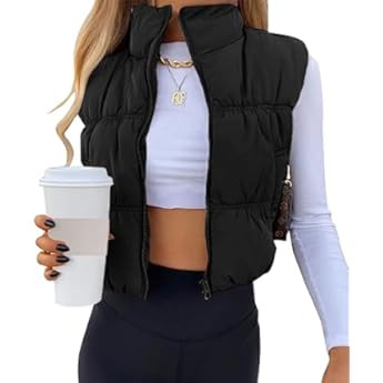 UANEO Cropped Puffer Vest Women Zip Up Stand Collar Sleeveless Padded Crop Puffy Vests | Amazon (US)