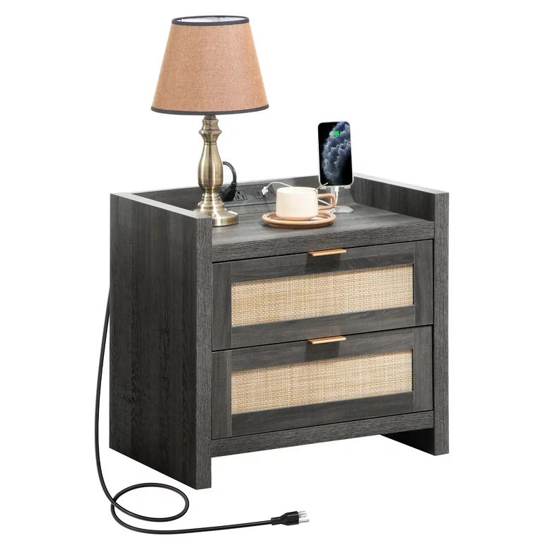 Omni House Night Stands with USB Type-C Charging Station Ports Outlets,Boho Bedside Table with 2 ... | Walmart (US)