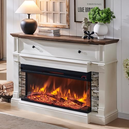 OKD 52" Electric Fireplace with Mantel, Freestanding Fireplace Heater TV Stand with 36" 3-Side Gl... | Amazon (US)