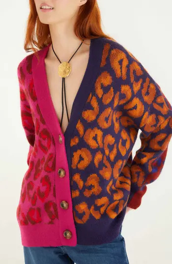 FARM Rio Leopard Spot Cardigan in Ikat Dyed Leopard Mi at Nordstrom Rack, Size X-Large | Nordstrom Rack