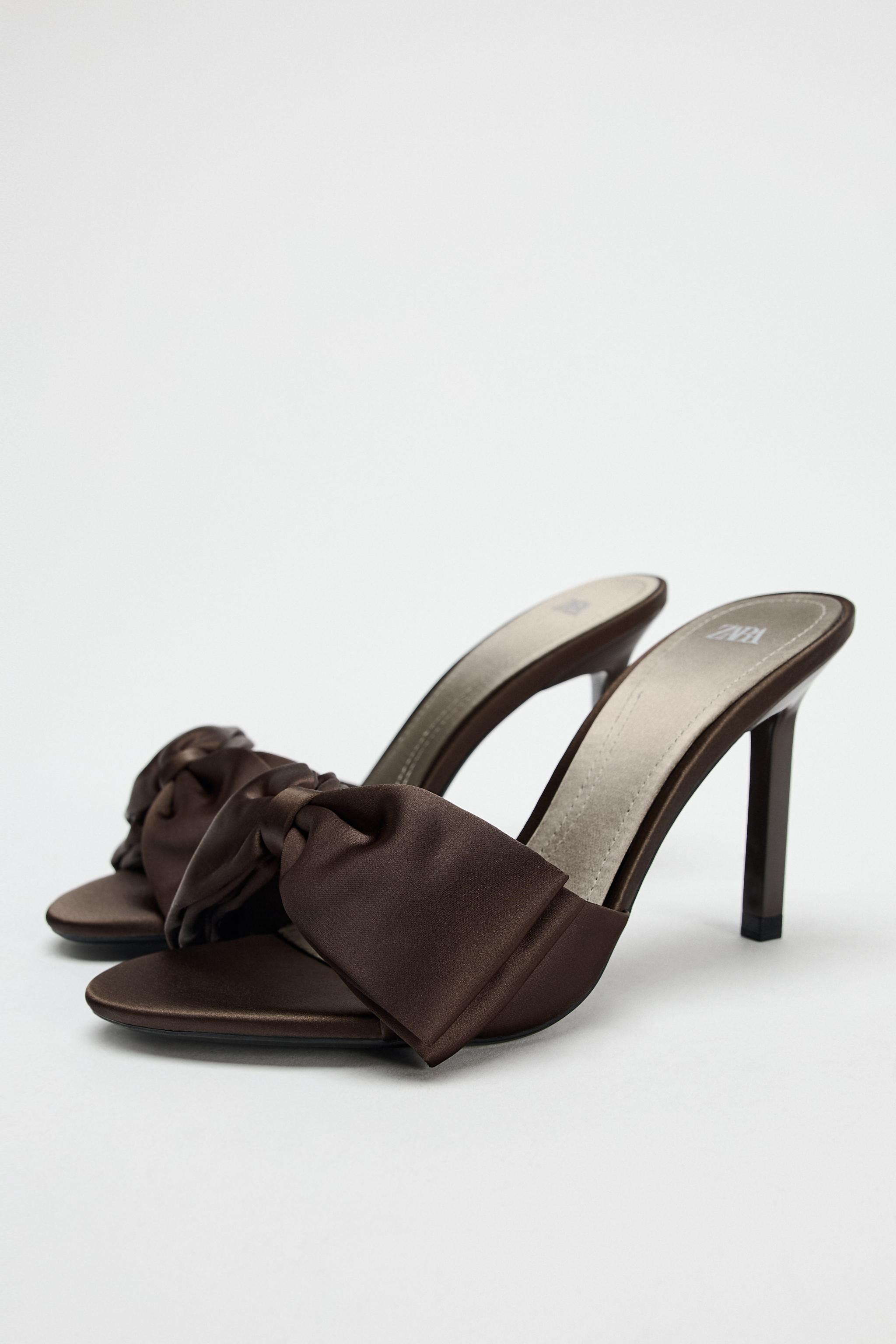 SATIN-EFFECT HIGH-HEELED MULE SANDALS WITH MAXI BOW | Zara UK