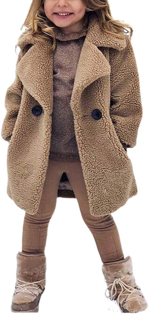 rrhss Baby Girls Faux Fur Teddy Long Coat Toddler Kids Winter Fleece Jacket Warm Outwear Clothes | Amazon (US)