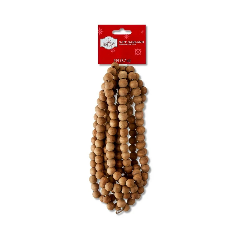 Dark Natural Wooden Bead Christmas Garland, 9 ft, by Holiday Time | Walmart (US)