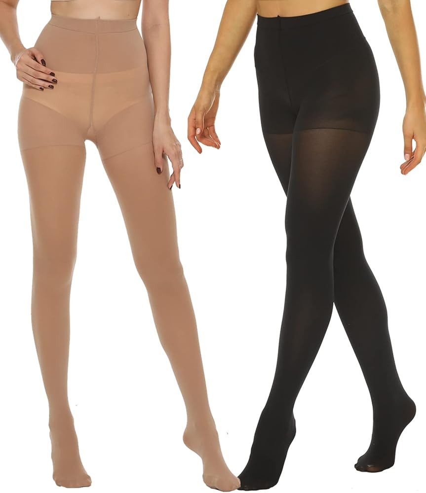 MANZI Women's 2-6 Pairs Opaque Control Top Tights Comfort Stretch 70 Denier Pantyhose | Amazon (US)