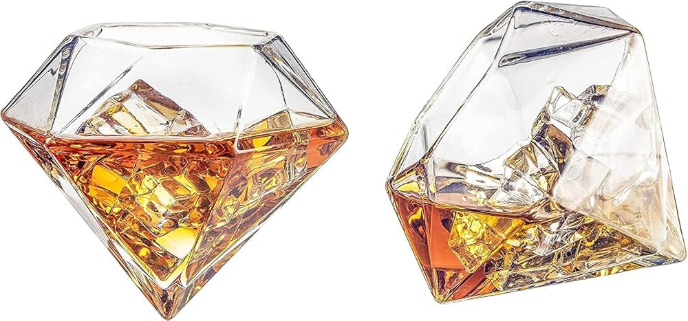 The Wine Savant Diamond Whiskey Glasses, Scotch, Bourbon or Wine Glasses, Set of 2 10 oz Old Fash... | Amazon (US)