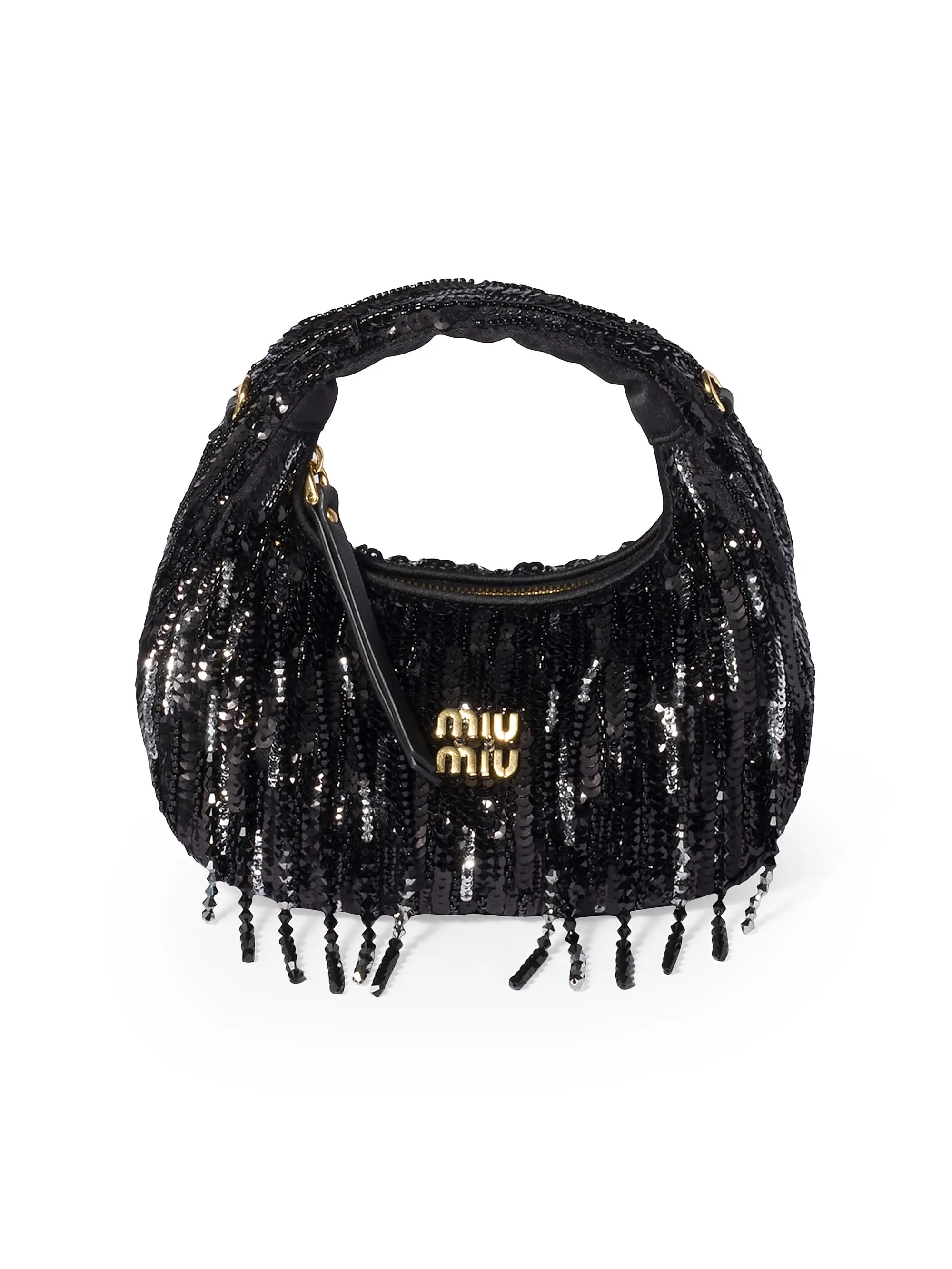 Miu Miu Wander Satin Mini-Bag with Crystal and Sequin Fringe | Saks Fifth Avenue | Saks Fifth Avenue