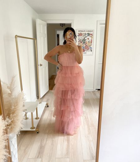 The perfect special event / wedding guest pink tulle maxi dress gown — wearing size small.

It’s giving Taylor swift lovers era 💕

#LTKwedding #LTKstyletip #LTKFind