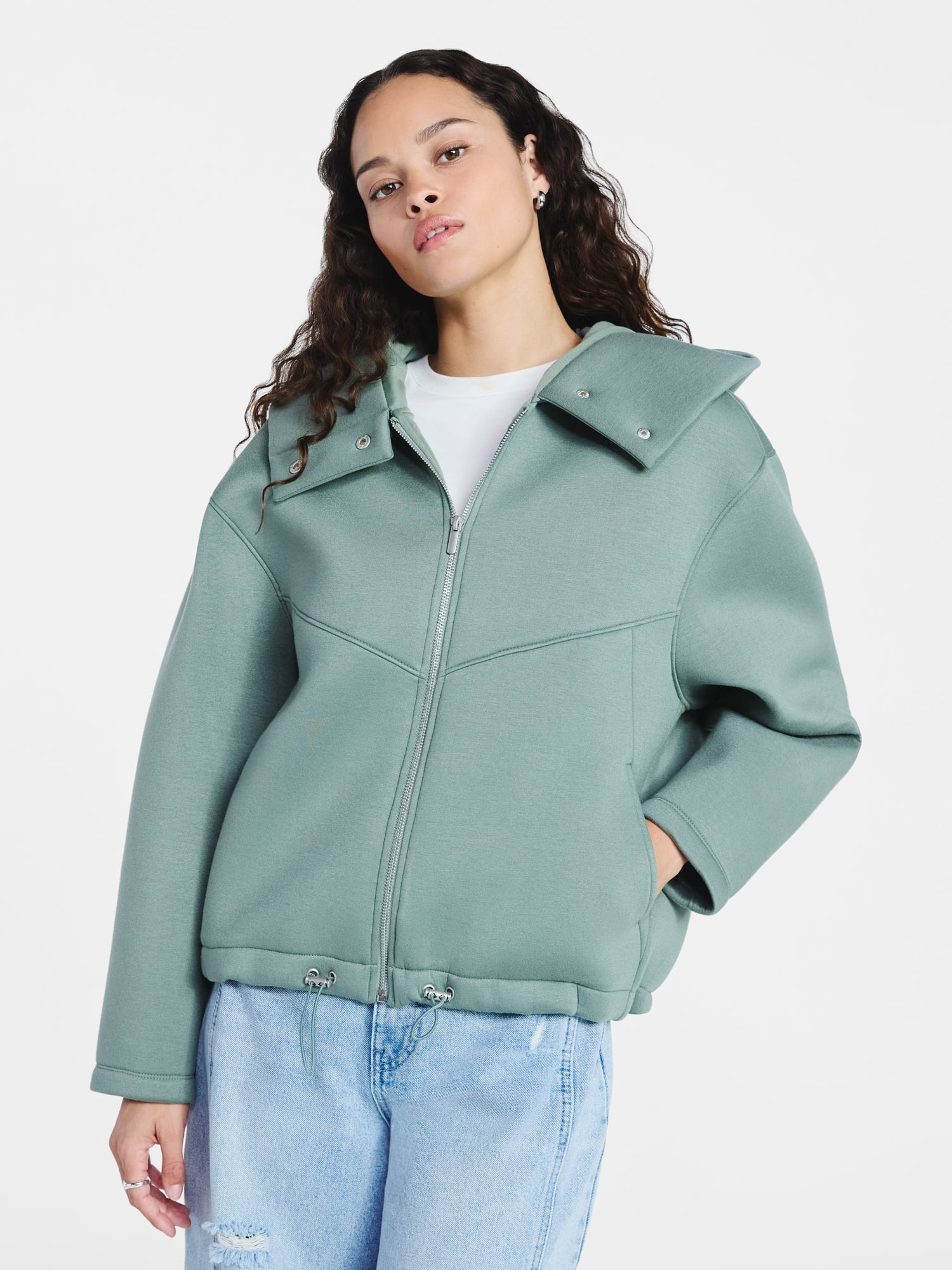 Scoop Women's and Women's Plus Neoprene Fleece Oversized Jacket with Hood, Sizes XS-4X | Walmart (US)