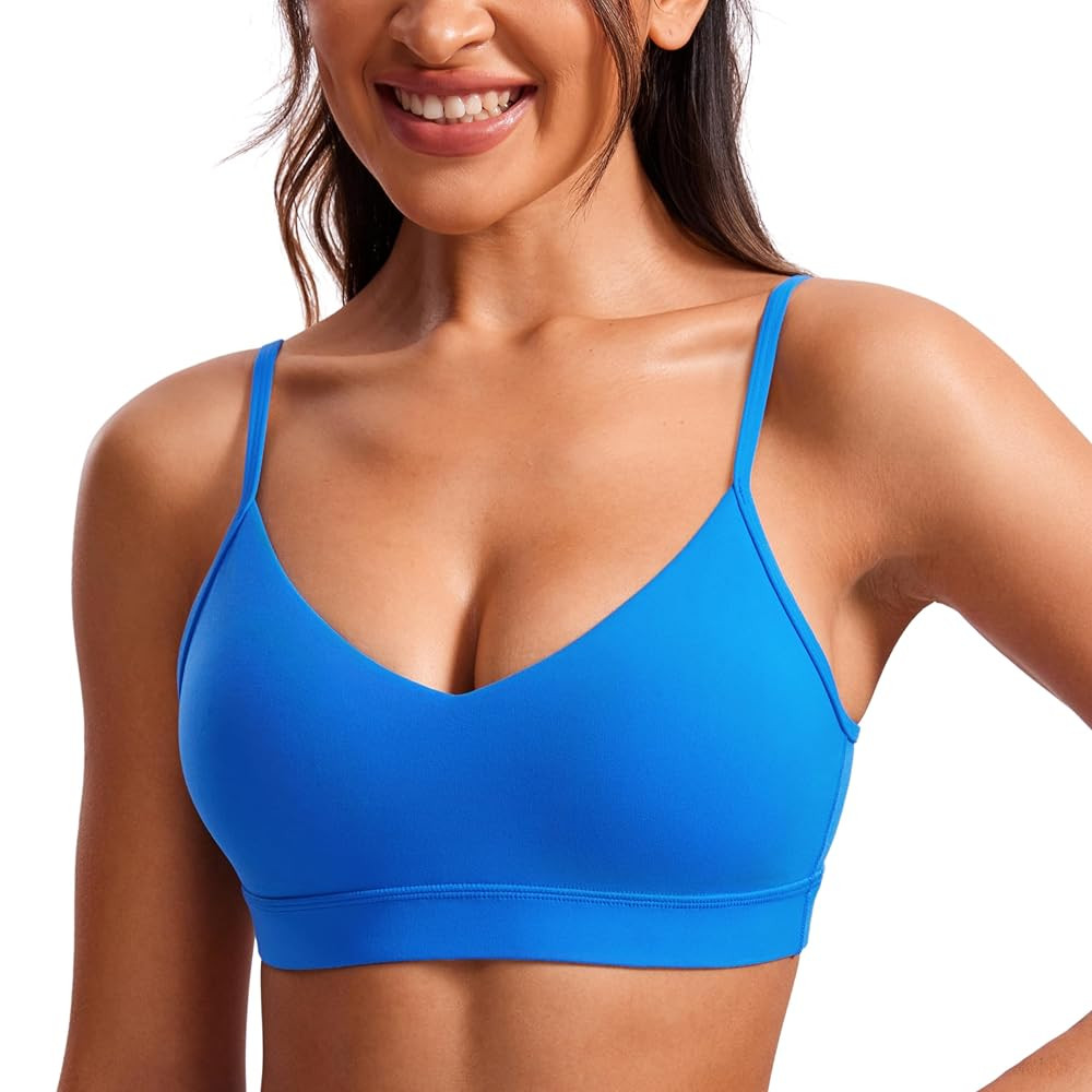 CRZ YOGA Butterluxe V-Neck Sports Bras for Women - Adjustable Thin Straps Padded Yoga Top Basic W... | Amazon (US)