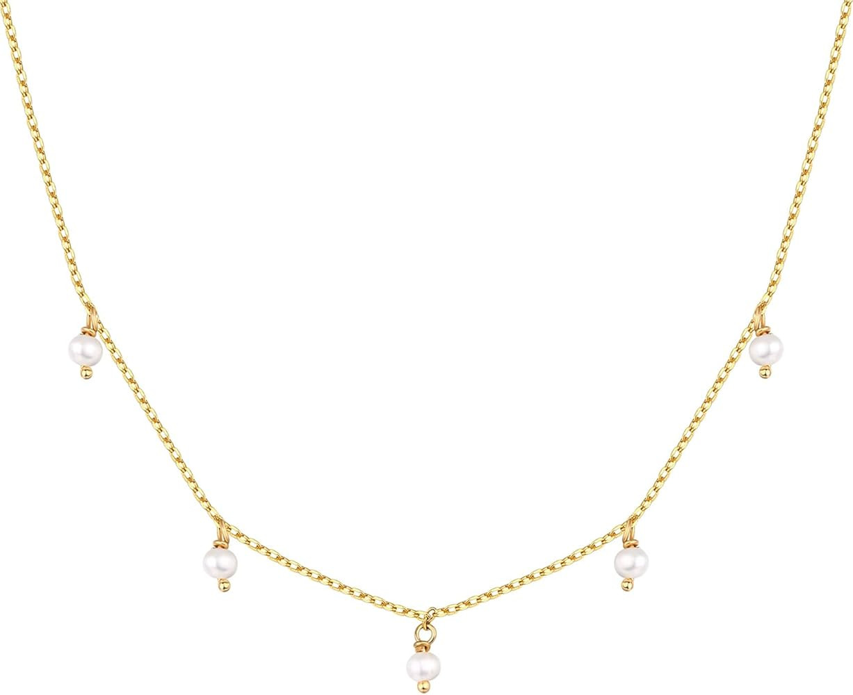 PAVOI 14K Gold Plated Station Necklace - Simulated Diamond BTY Layering Necklaces - Womens CZ Cha... | Amazon (US)