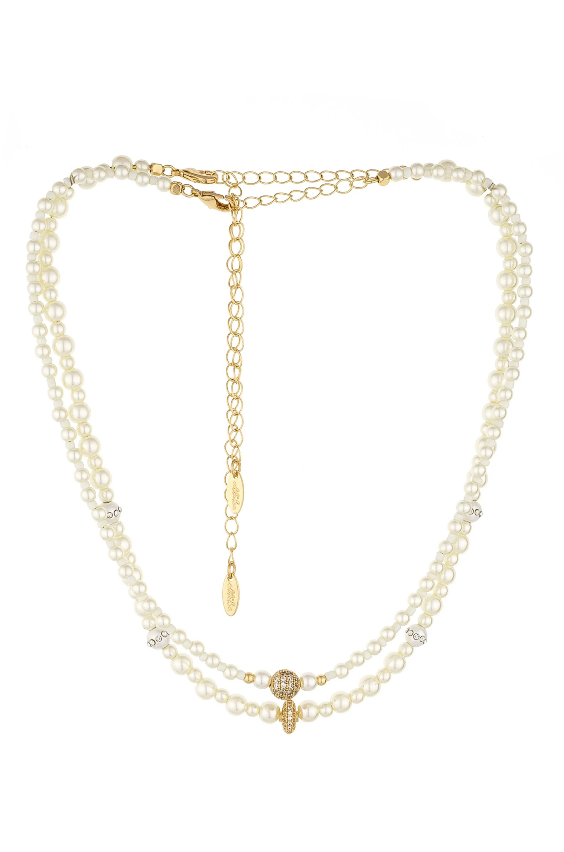 Double Pearl Chain 18k Gold Plated Necklace Set | Ettika