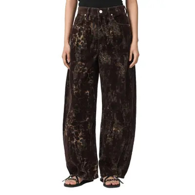 AllSaints Jett Flock Leopard Print Wide Leg Jeans in Leppo Brown at Nordstrom, Size 27 | Nordstrom