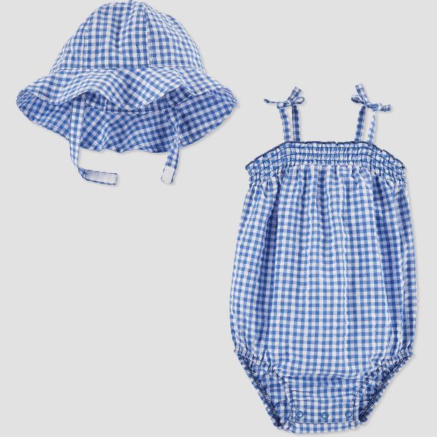 Baby Girls' Gingham Bubble Romper with Hat - Just One You® made by carter's Blue | Target